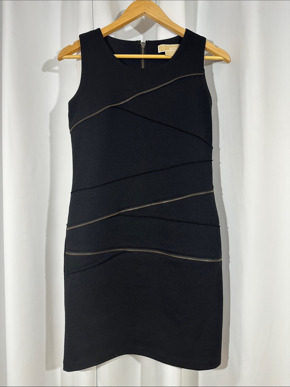 MICHAEL Michael Kors Black Zip Detail Sheath Dress Sleeveless Career Cocktail